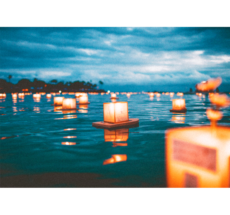 Mural de naturaleza linternas flotantes nocturnas - TenVinilo