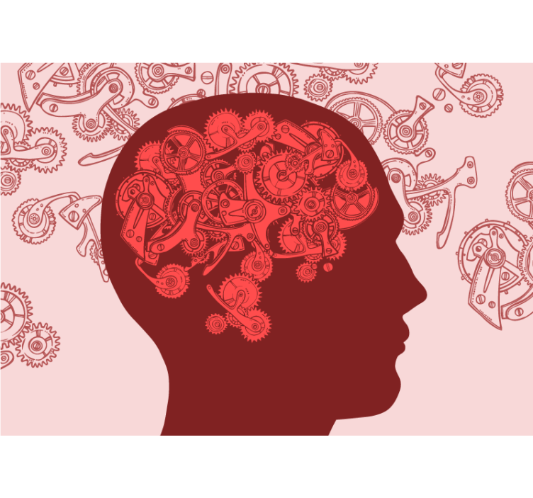 Fotomural abstracto Cerebro de engranajes rojos - TenVinilo