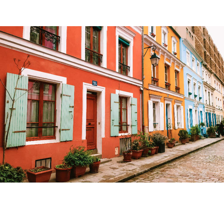 Mural ciudad coloridas fachadas parisinas - TenVinilo