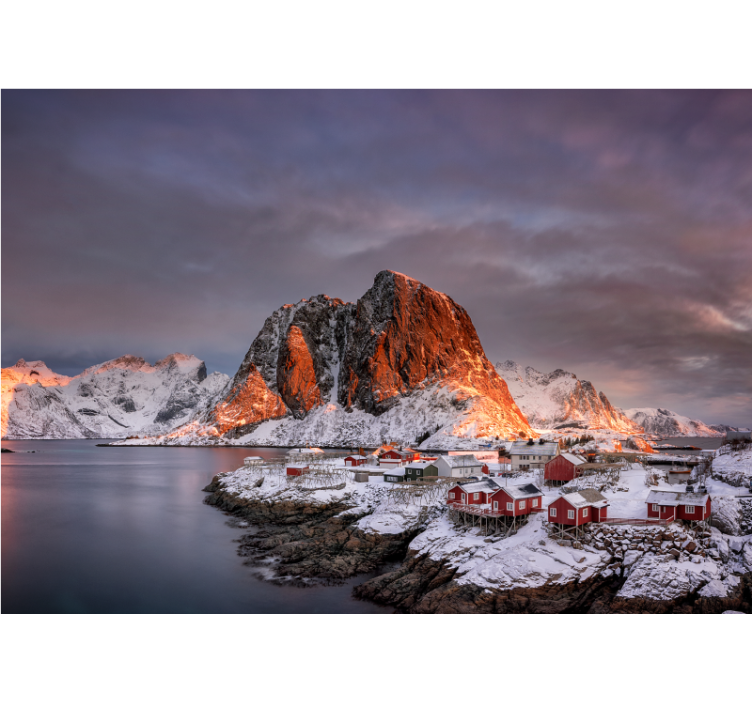 Mural de montañas atardecer en montañas nevadas - TenVinilo