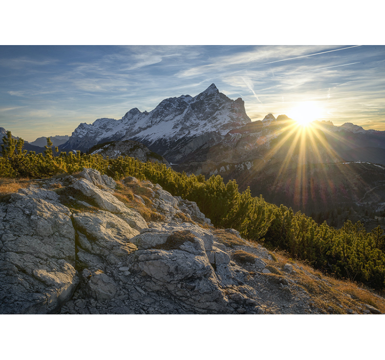 Mural de montañas picos majestuosos al amanecer - TenVinilo