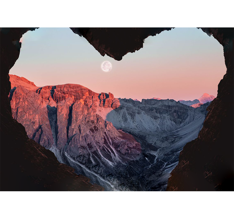 Mural de naturaleza paisaje montañoso en forma de corazón - TenVinilo