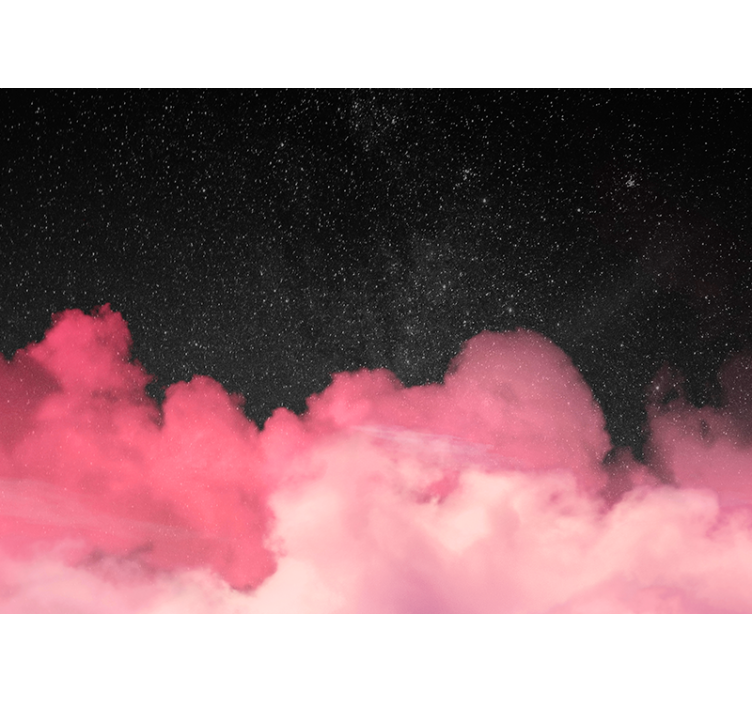 Mural de montañas nubes rosadas estrelladas - TenVinilo