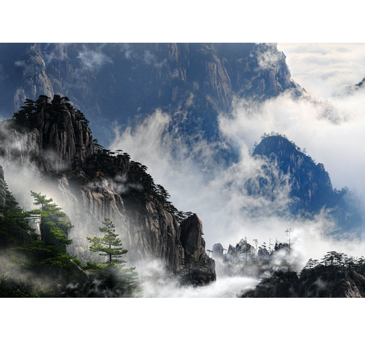 Mural de naturaleza escena de niebla montañosa - TenVinilo