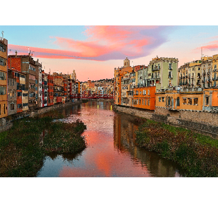 Mural ciudad girona atardecer en el río - TenVinilo