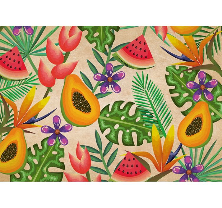 Mural de flores con patrones de frutas tropicales - TenVinilo