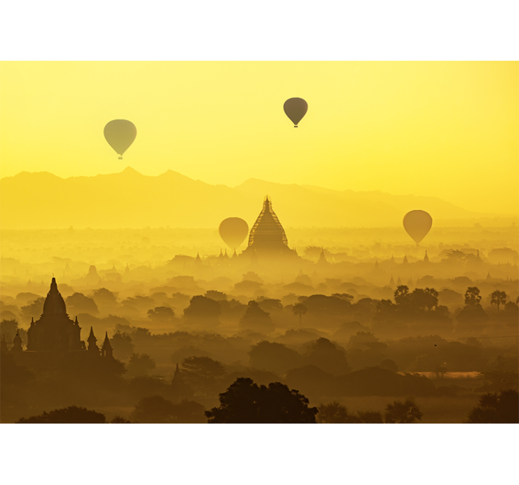 Mural infantil Globo aerostático del templo antiguo - TenVinilo