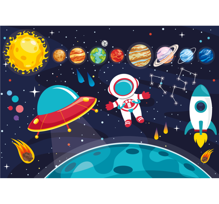 Mural infantil Dibujos animados diferentes símbolos de astronauta - TenVinilo