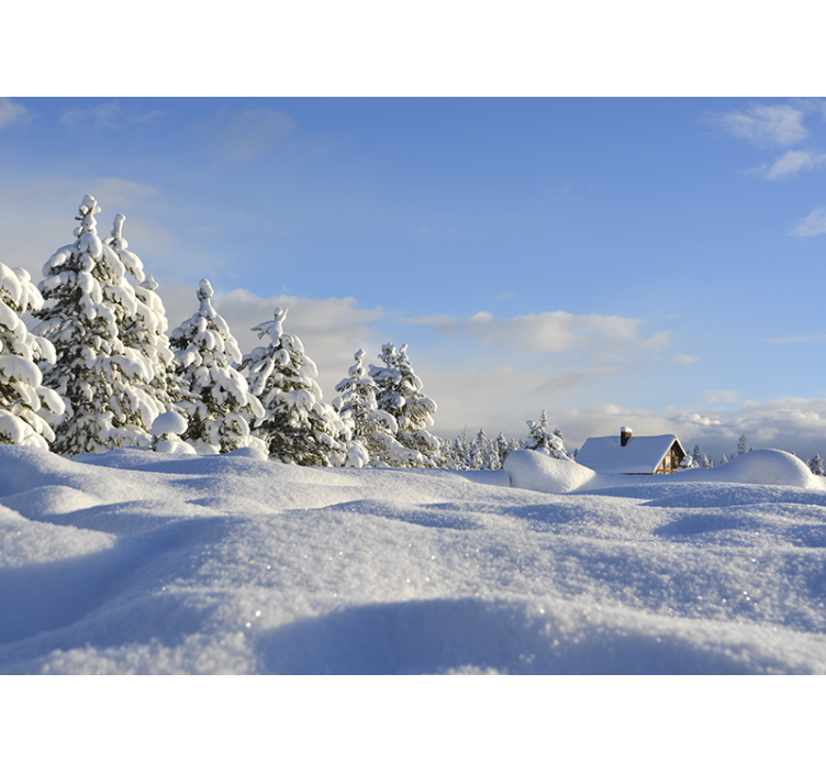 Fotomural navidad árboles cubiertos de nieve bajo un cielo azul - TenVinilo