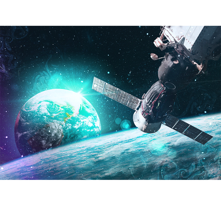 Mural del espacio nave espacial en órbita terrestre - TenVinilo