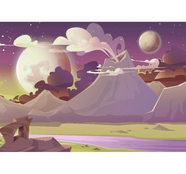 Mural de fantasía escena de montaña mágica - TenVinilo