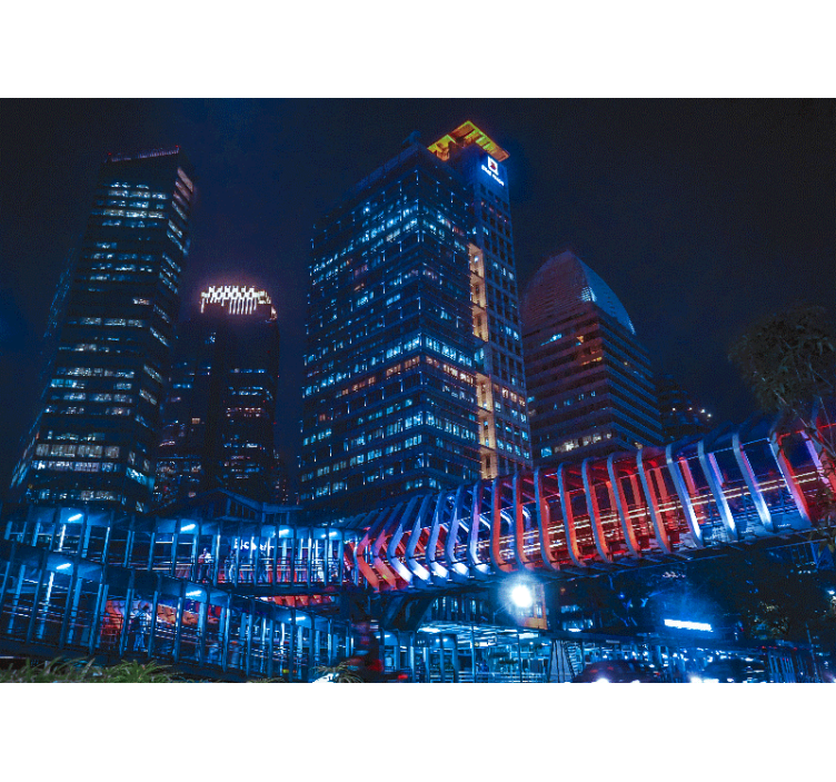 Mural ciudad paisaje urbano nocturno - TenVinilo