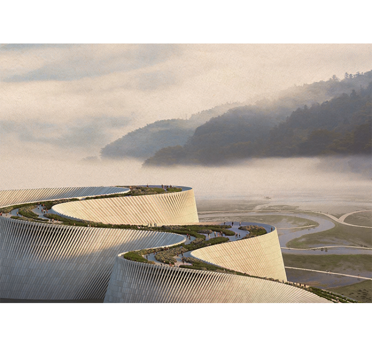 Mural de paisajes forma arquitectónica curva - TenVinilo