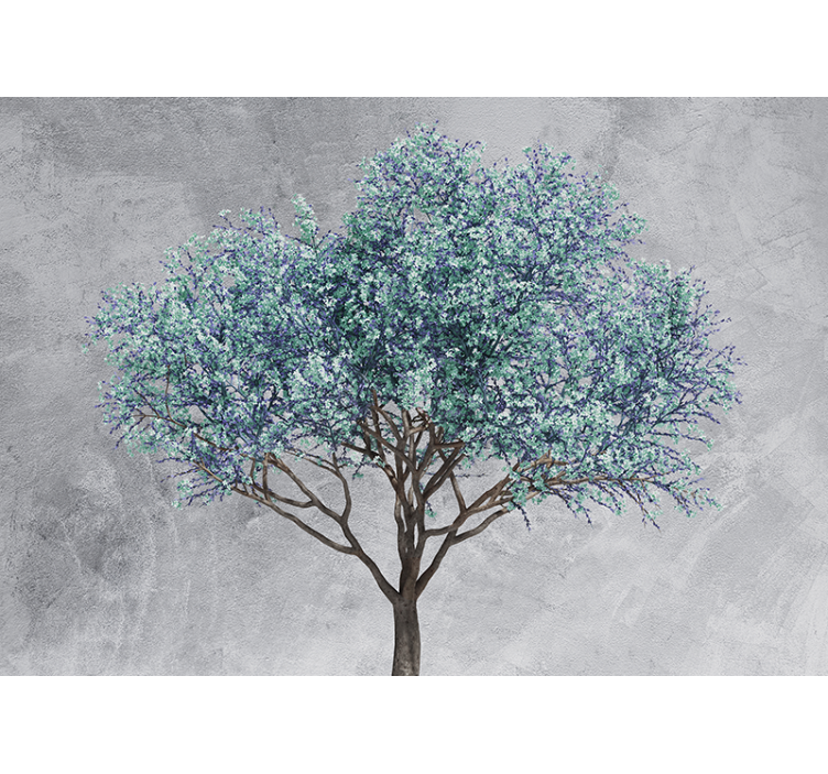 Fotomural naturaleza árbol minimalista con flores azules - TenVinilo