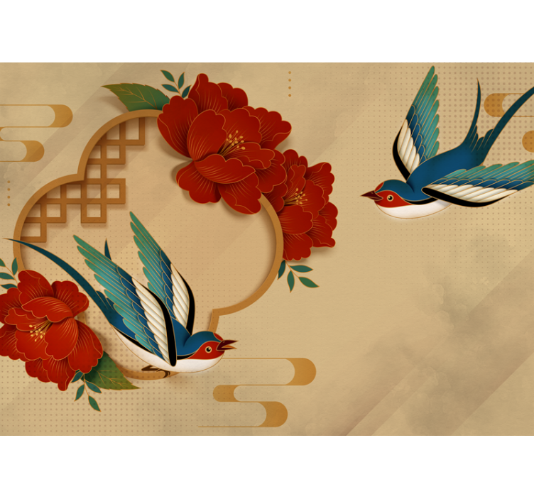 Mural de flores golondrina y flores - TenVinilo