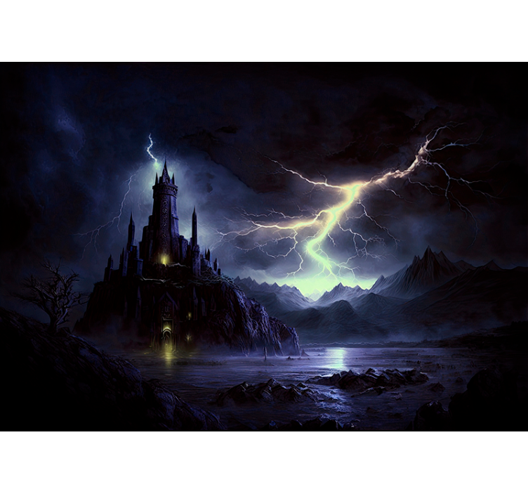 Mural de fantasía castillo oscuro y tormenta - TenVinilo