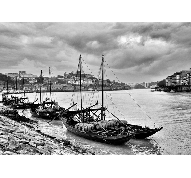 Mural de ciudades escalas de grises de oporto - TenVinilo