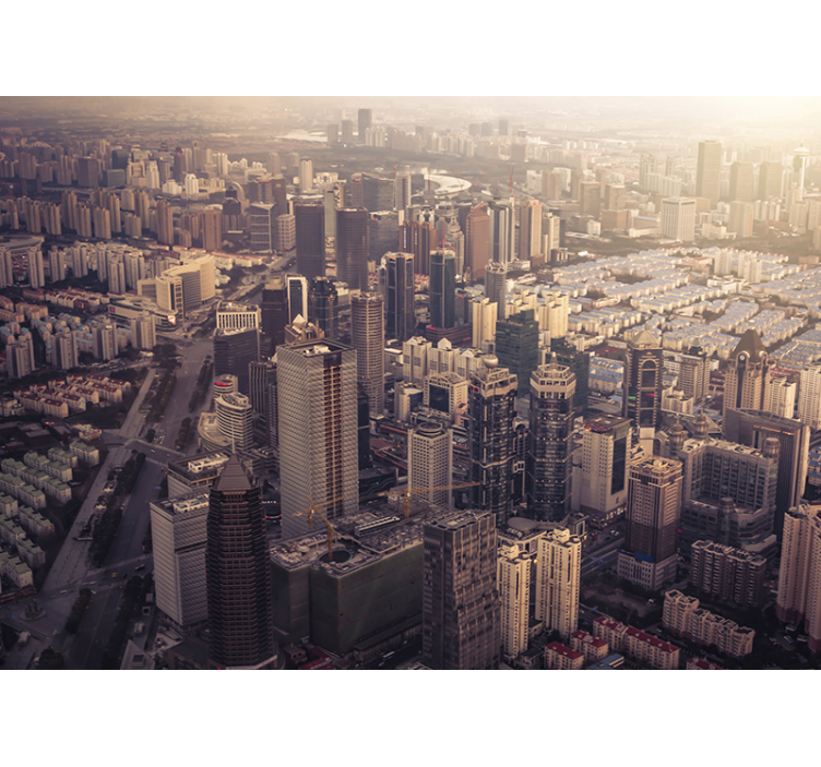 Mural ciudad perspectiva urbana skyline - TenVinilo