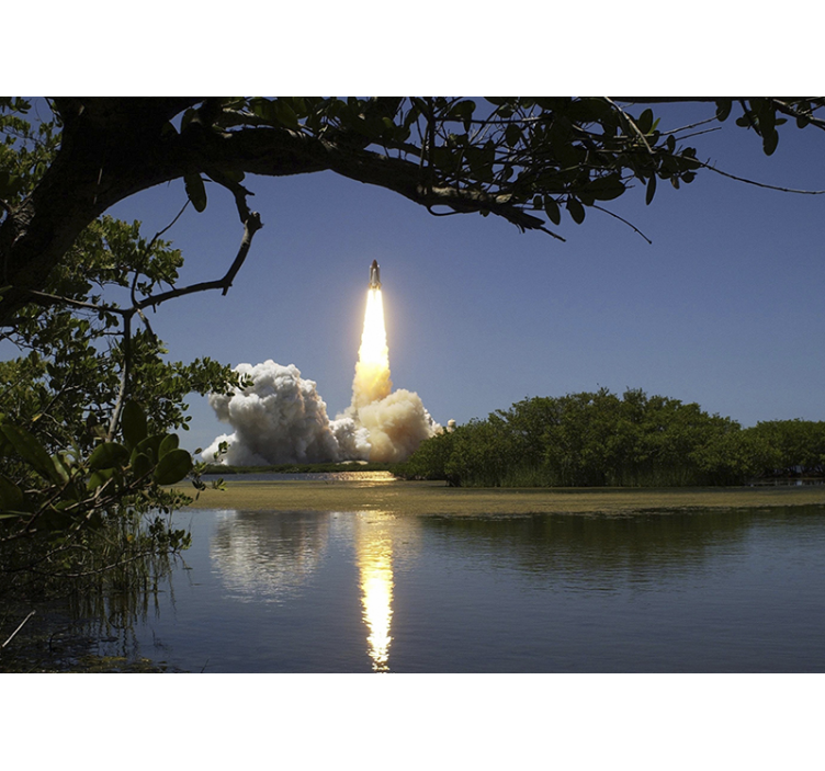 Mural del espacio vista del lanzamiento de cohetes - TenVinilo