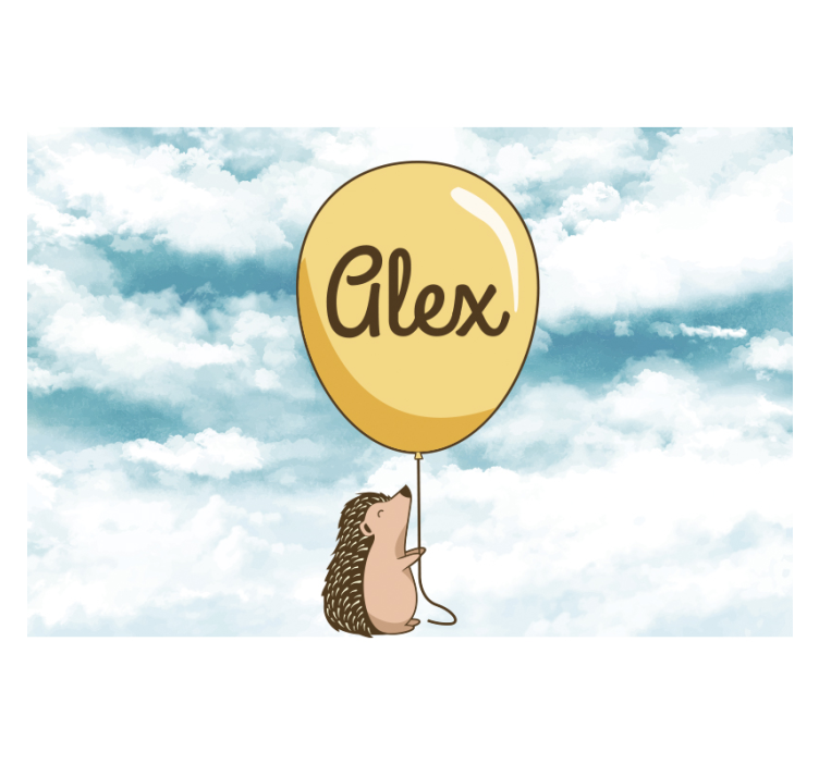 Fotomural infantil puercoespín globo y nombre - TenVinilo