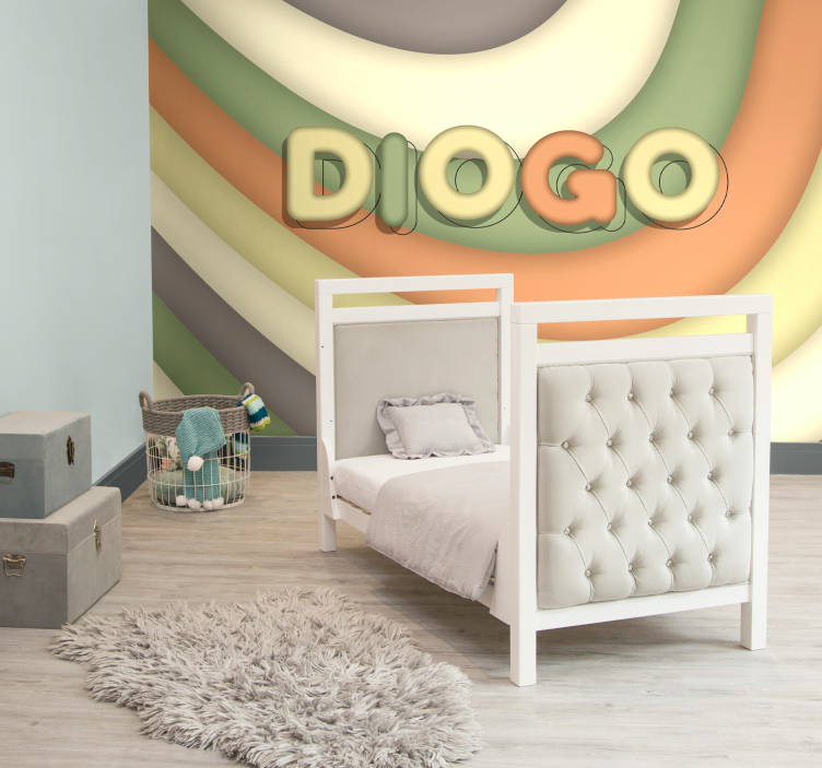 Mural infantil rayas curvas con nombre - TenVinilo