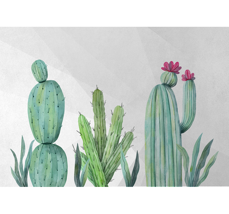 Fotomural flores Ilustración de pared llena de cactus - TenVinilo