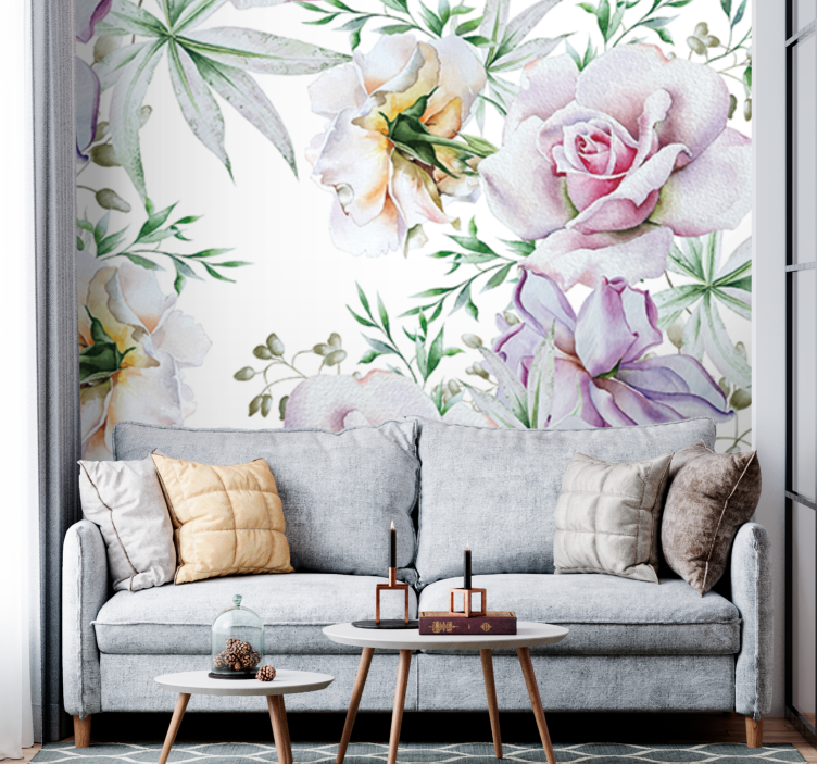 Fotomural 3D Flores lindas realistas en blanco - TenVinilo