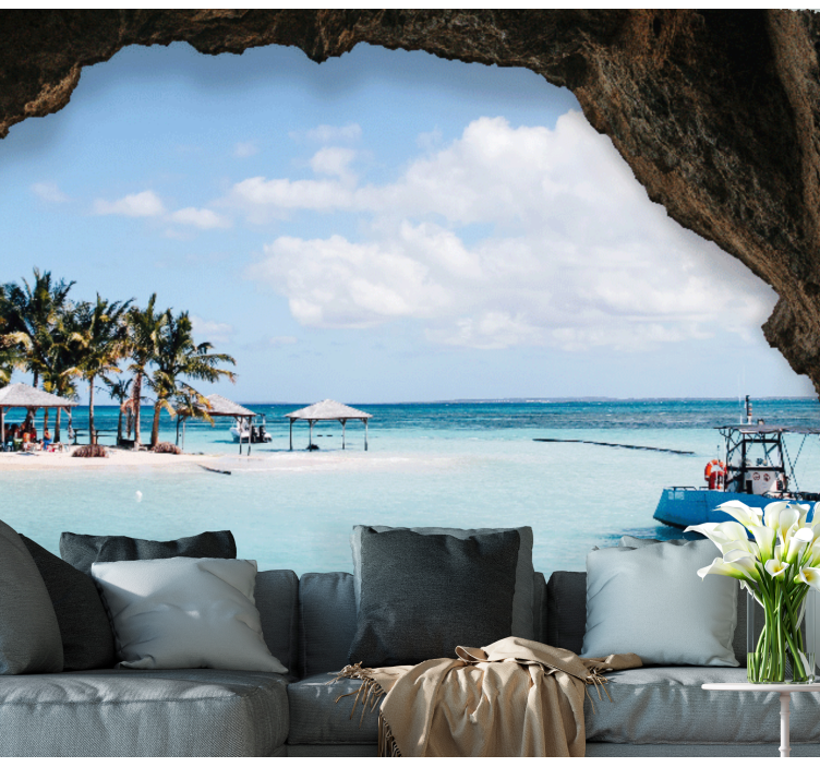 Fotomural 3D Mar paisaje de cueva - TenVinilo