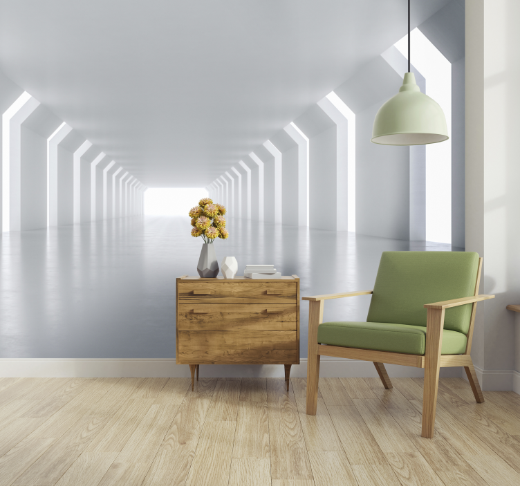 Mural abstracto perspectiva del corredor futurista - TenVinilo