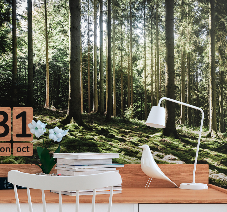 Fotomural de bosque árboles de color verde claro profundo - TenVinilo