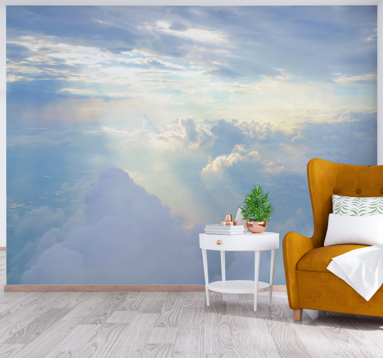 Papel pintado paisaje nubes con destello - TenVinilo