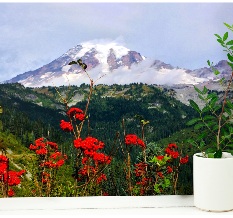 Fotomural flores Montaña y flores rojas - TenVinilo
