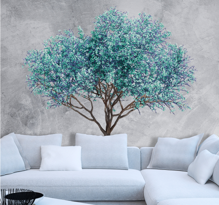 Fotomural naturaleza árbol minimalista con flores azules - TenVinilo