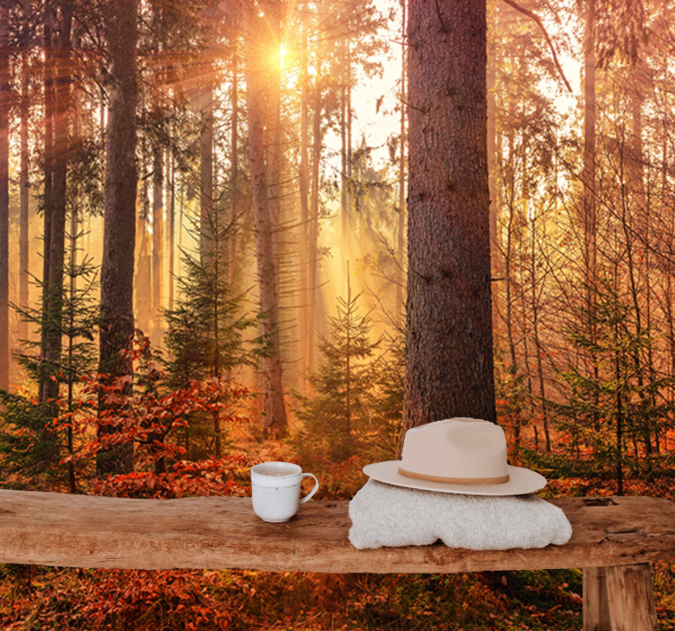 Fotomural naturaleza Bosque de otoño colorido rojo - TenVinilo