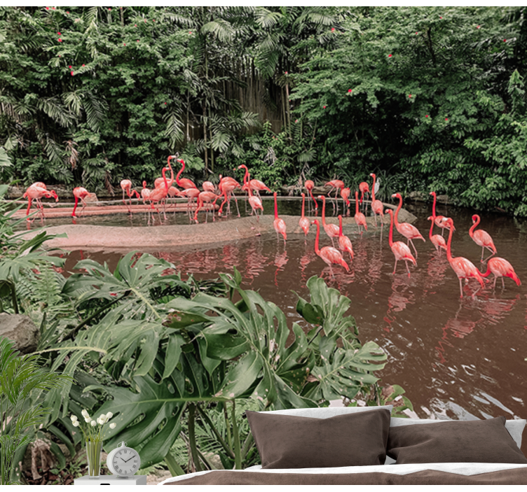 Fotomural naturaleza Flamencos pacíficos en un lago - TenVinilo