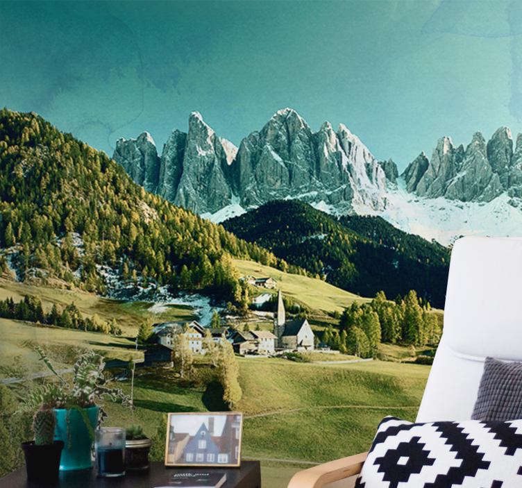 Fotomural naturaleza Hermosas montañas y un campo verde - TenVinilo