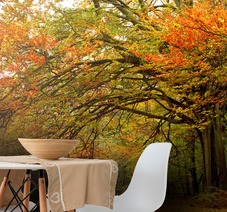 Fotomural naturaleza Hermoso bosque con colores verde y rojo - TenVinilo