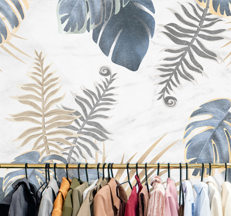 Fotomural naturaleza Planes tropicales azul fondo blanco - TenVinilo