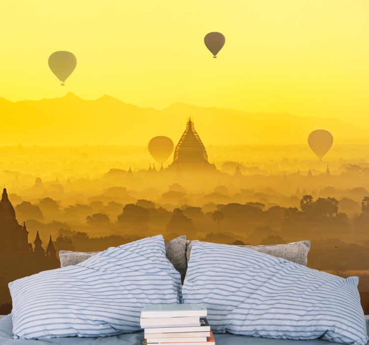 Mural infantil Globo aerostático del templo antiguo - TenVinilo