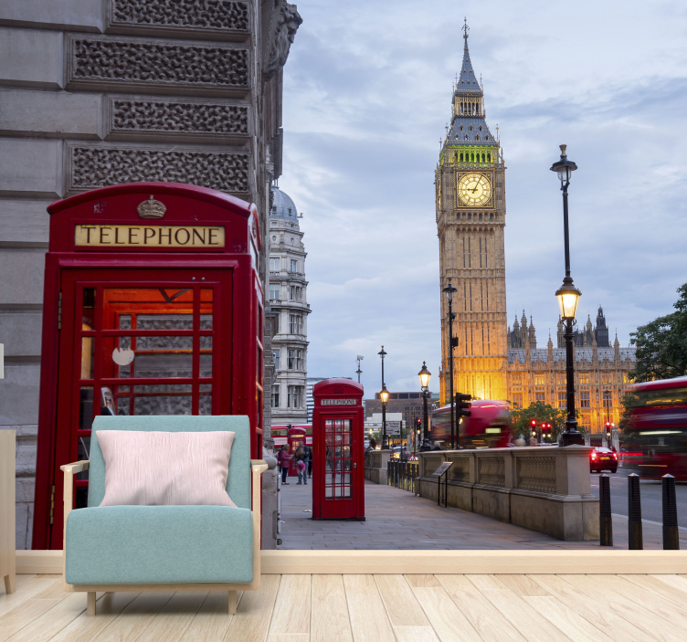 Papel pintado pasillo cabina telefónica Londres - TenVinilo