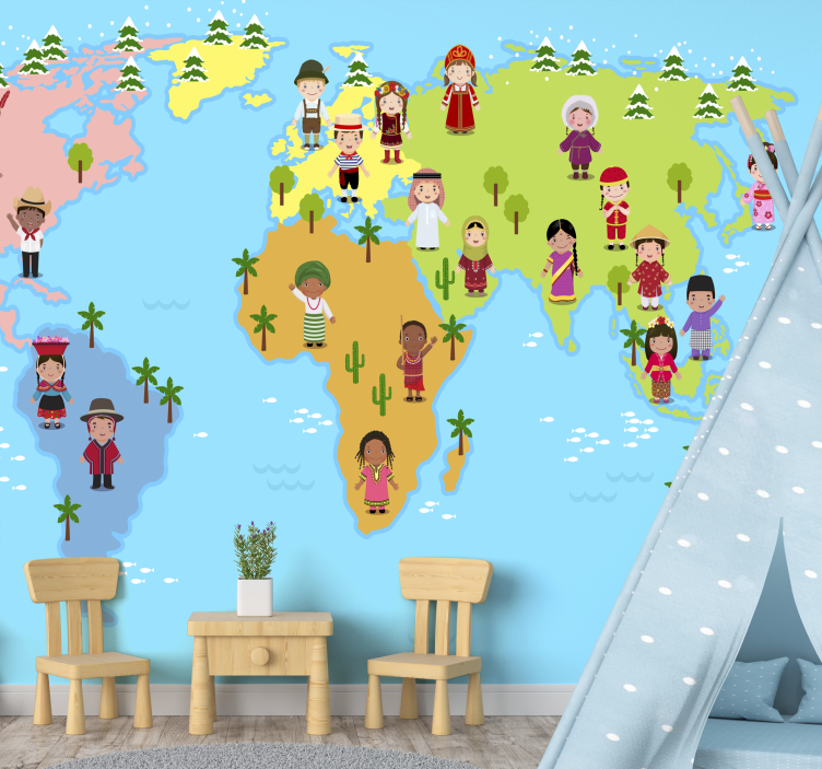 Mural mapamundi Personajes infantiles - TenVinilo