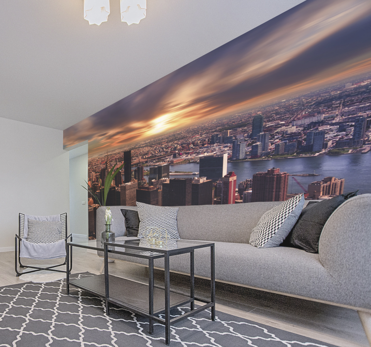 Mural New York panorama urbano del atardecer - TenVinilo