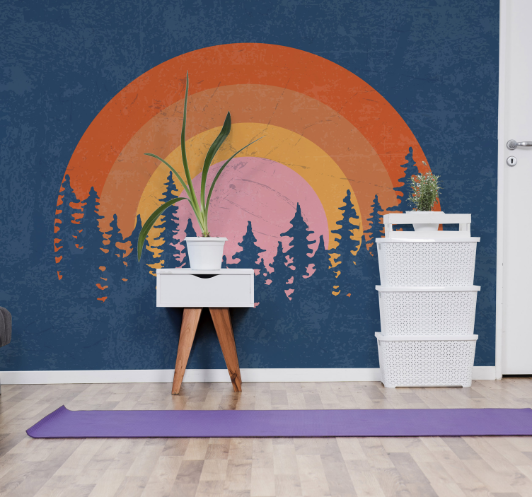 Fotomural paisaje atardecer bosque vintage - TenVinilo