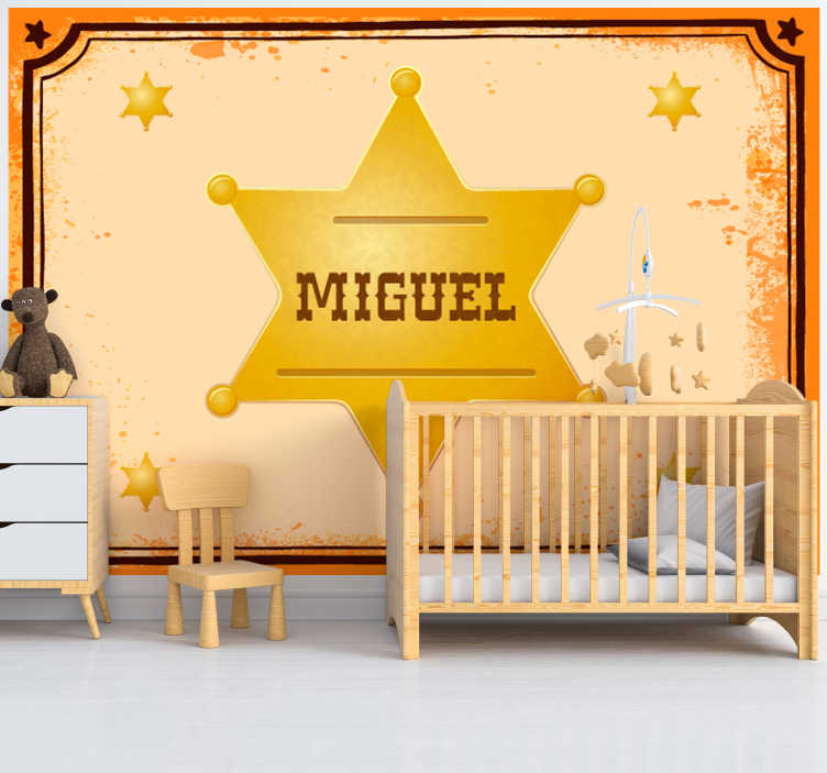 Fotomural infantil insignia sheriff con nombre - TenVinilo