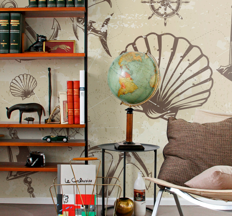 Fotomural vintage elementos marinos - TenVinilo