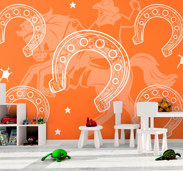 Fotomural vintage naranja herradura cowboy - TenVinilo