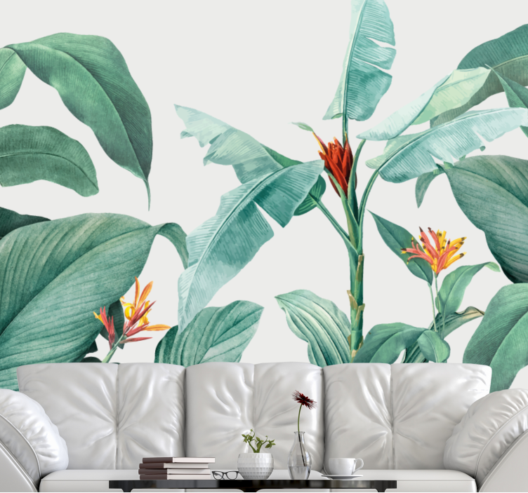 Mural para salón Hojas y plantas tropicales realistas - TenVinilo