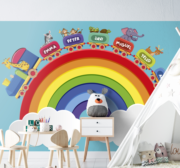 Murales infantiles Tren arcoiris personalizable para niños - TenVinilo