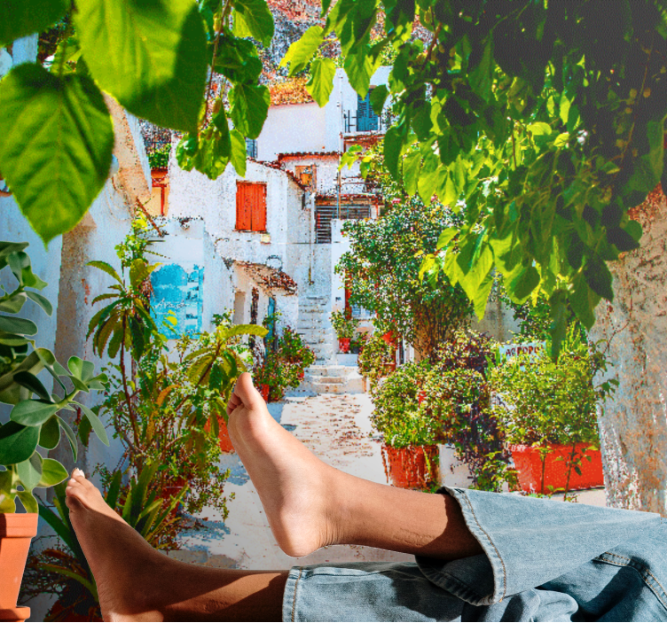 Mural ciudad callejón mediterráneo encantador - TenVinilo