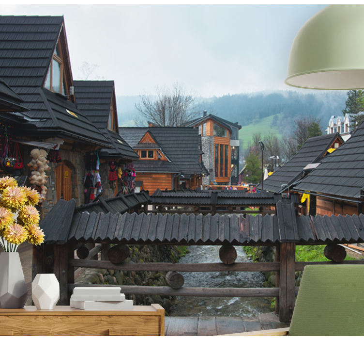 Mural ciudad encantador pueblo alpino - TenVinilo